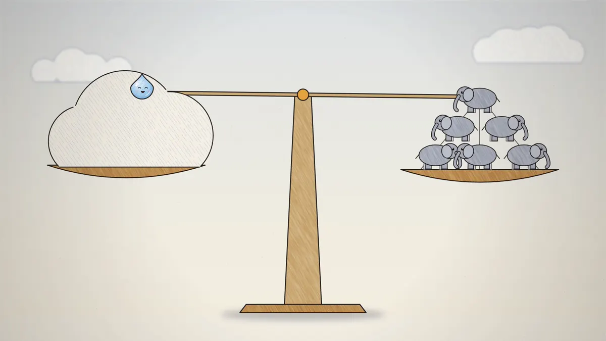 How much does a cloud weigh, a cloud balanced on a scale against a pile of elephants